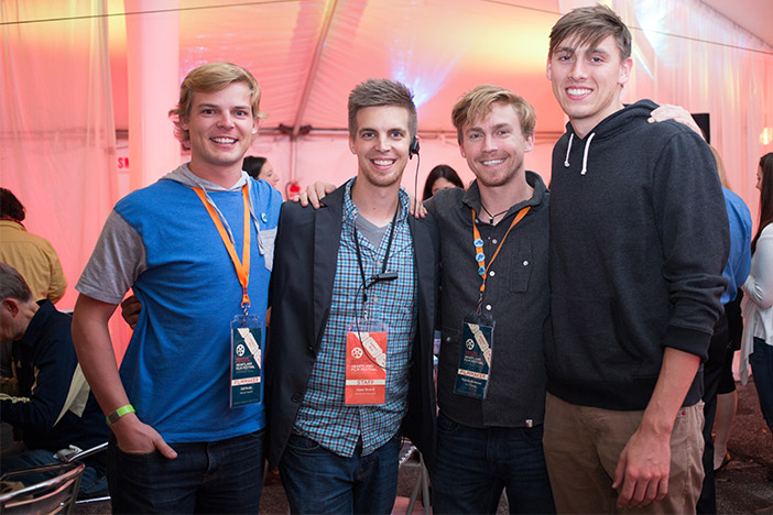 Director Edd Benda, Heartland Film Director of Operations Adam Howell, Actor Thatcher Robinson, and Producer Stephen Helstad pose inside the Premiere Pavilion